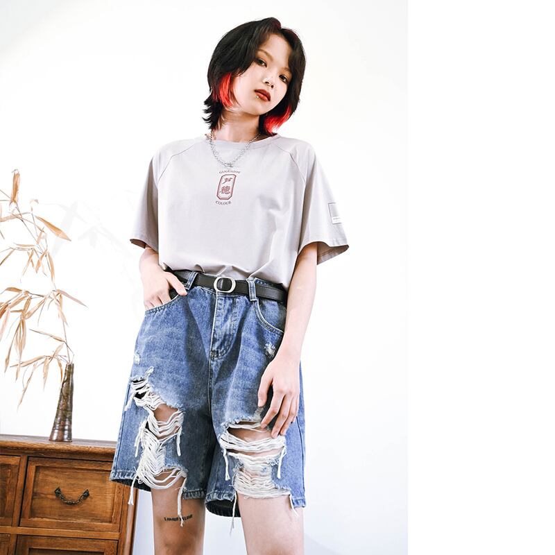 [Kokaisha---Renketsu Rules Series]★China style trousers★Shorts, half-length, denim, fashion, blue, blue