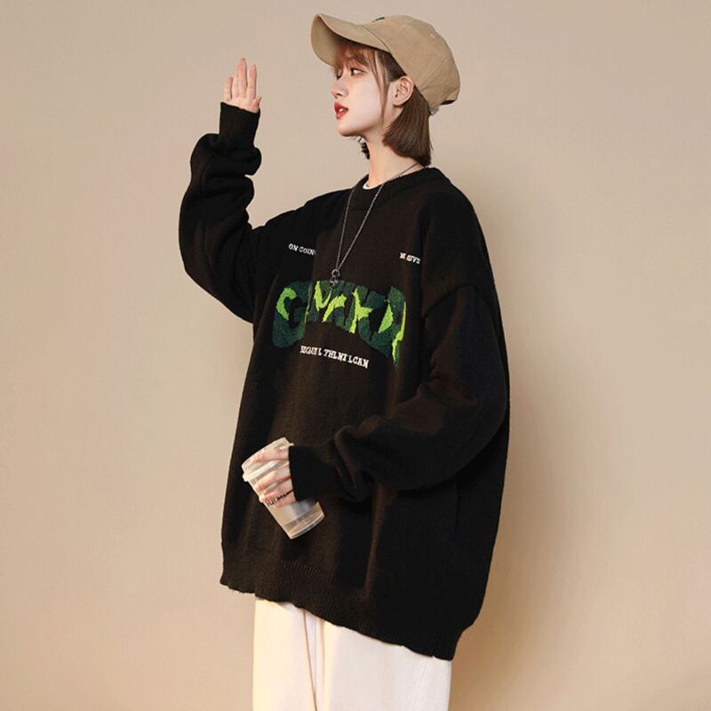 [Ushiomiomi Series] ★Sweater★ 3color Knit Tops Unisex Men's Alphabet Black White Brown