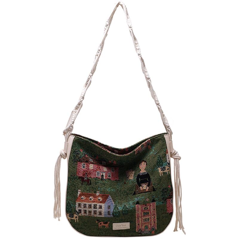 [WEIWEI Series]★China style bag★ Shoulder bag Oil painting style Unique Green Green Stylish