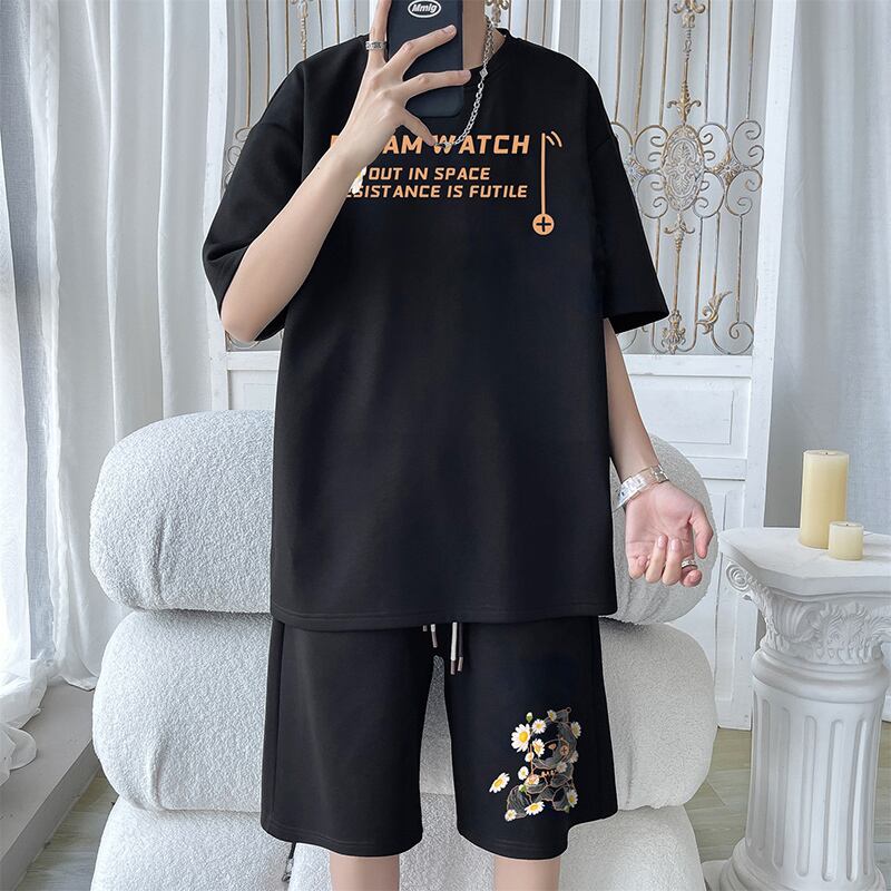 [Leonbinno series]★Setup★ T-shirt + shorts 3color Unisex Men's Large size Floral pattern Bear