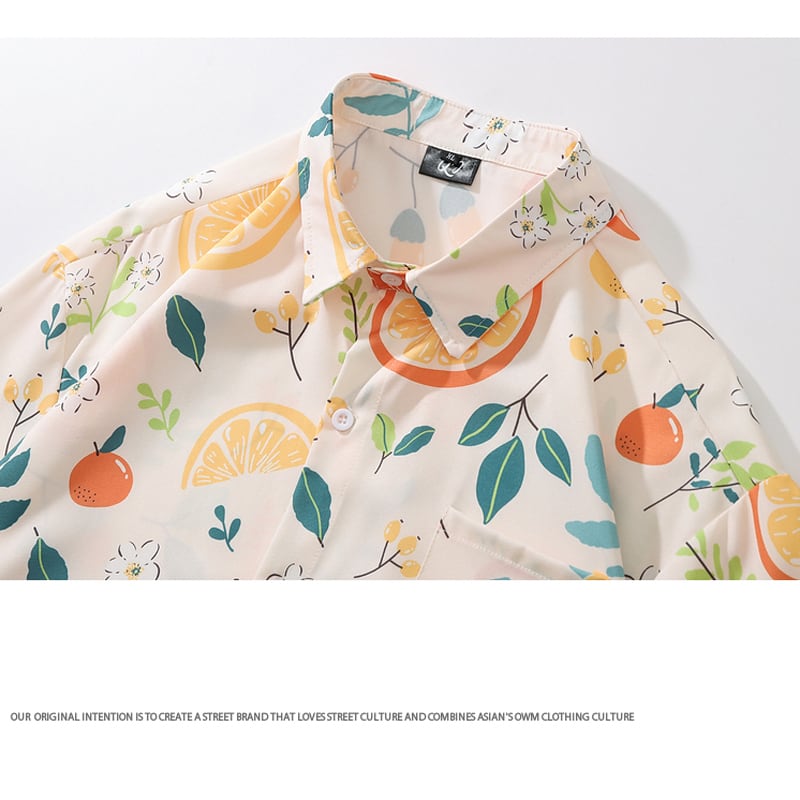 [Satoru Series]★Retro Shirt★ Unisex Fruit Pattern Men's Short Sleeve Tops Summer Yellow Yellow ML XL 2XL