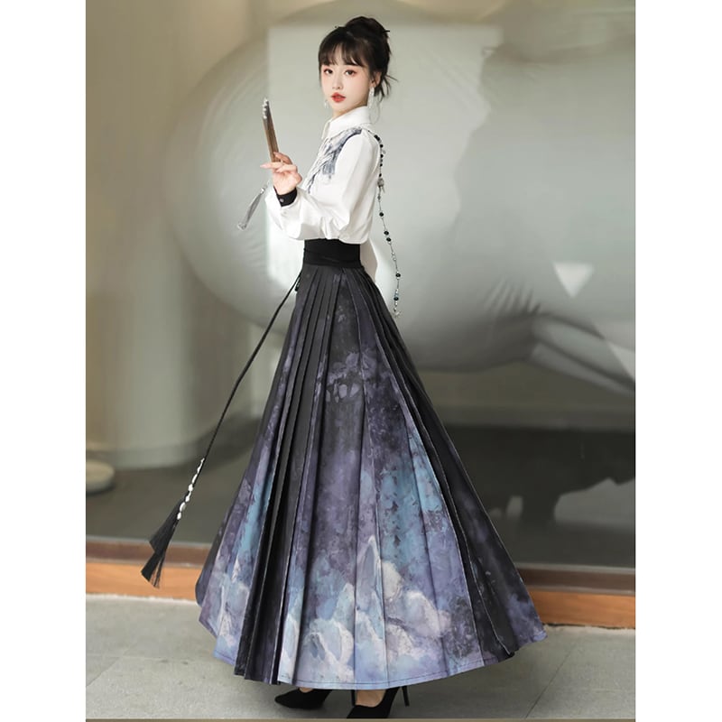 [Dust Smoke Cloud Dream---Picture Series]★China style skirt★Maki skirt, Chinese clothing, ink pattern, long length, original, cute, Hanfu skirt