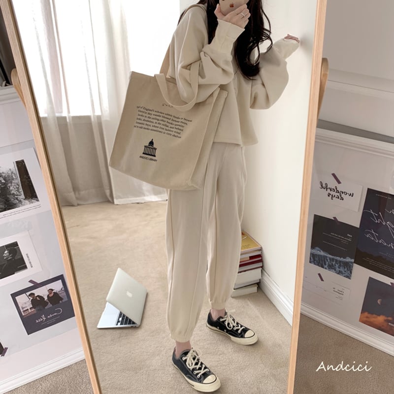 [Andcici Series]★Bag★ Tote bag, canvas, large capacity, date, book, casual, blue, beige, easy to match