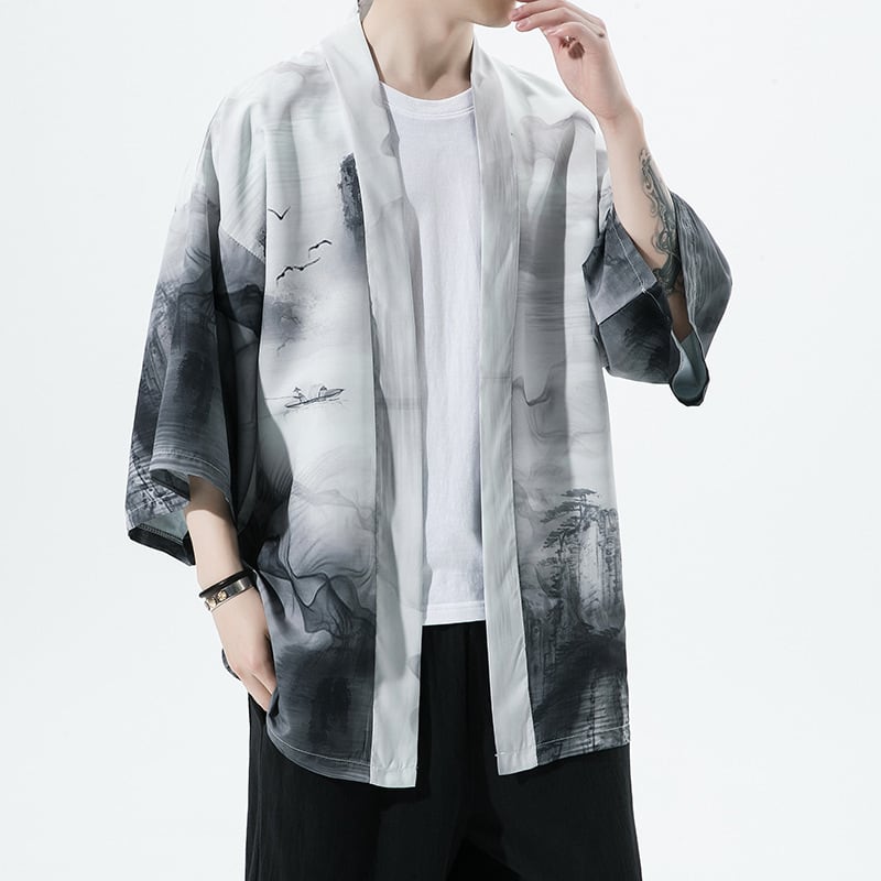 [ZHENNAN Series]★China style happi coat★2color Unisex Men's Large size Ink pattern Cool Easy to match