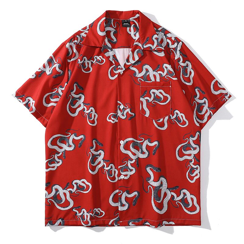 [TRAVEL ISSUANCE Series]★Shirt★ 2color Tops Short Sleeve Shirt Snake Print Spring/Summer Unisex Men's Black Red