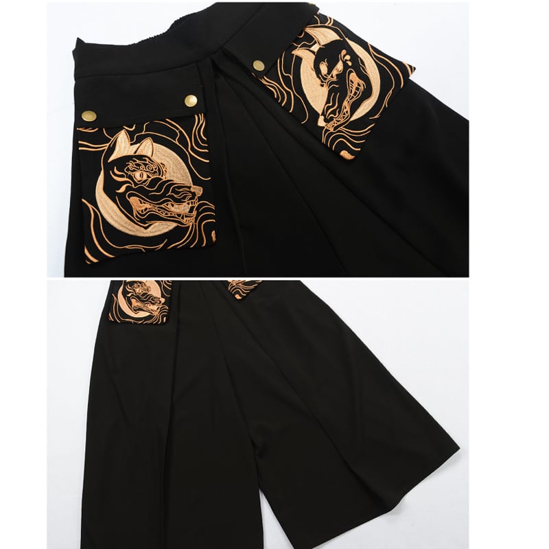 [Kogaisha---Monster Series] ★Chinese-style pants★ Gaucho pants, bottoms, easy to match, slimming, black, ML XL