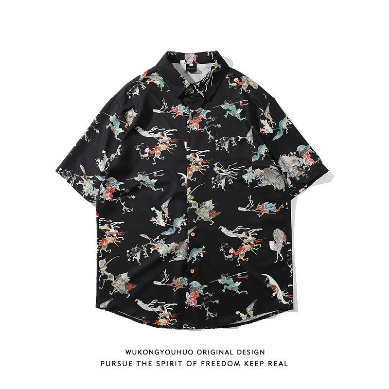 [Rich Original Series]★Shirt★ 3color Floral Shirt Tops Short Sleeve Shirt Unisex Men's Black Navy White