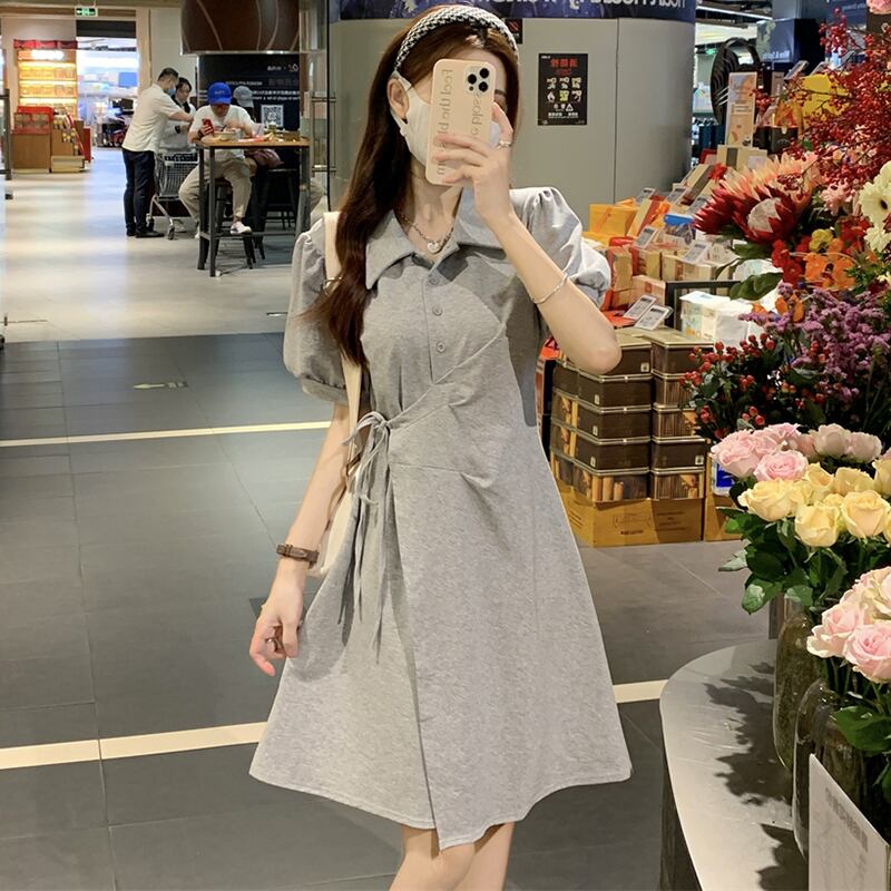 [YIHAO Series] ★Dress ★ 2color Short Sleeve Dress Short Length Dress Women's Gray Black