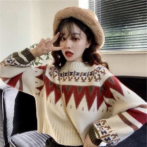 [XIAOXIN Series] ★Sweater★ Tops Christmas Short Length Cute New Year Date Autumn/Winter Clothes Easy to match