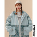 [Fujiiman Series]★Jacket★ Outerwear 2color Floral Pattern Switching Unisex Unique Large Size Beige Blue