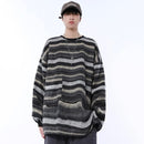 [MGJM Series]★Knit tops★ 2color horizontal striped striped pattern retro unisex men's women's Harajuku style easy to match