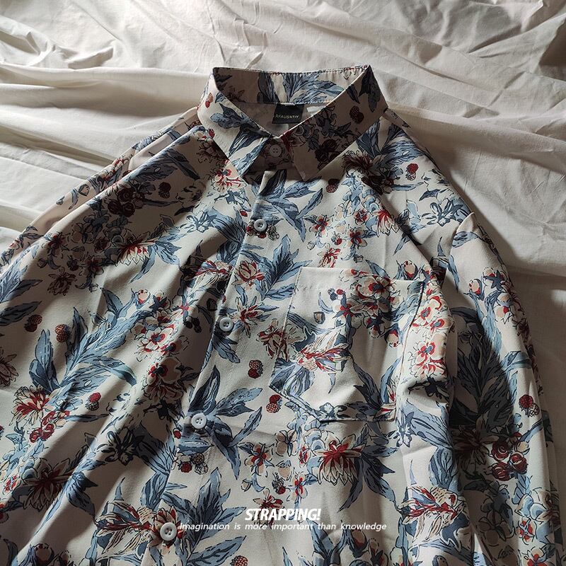 [STRAPPING Series]★Shirt★ 2color Tops Print Unisex Men's Spring Clothes Autumn Clothes Thin Floral Pattern Retro