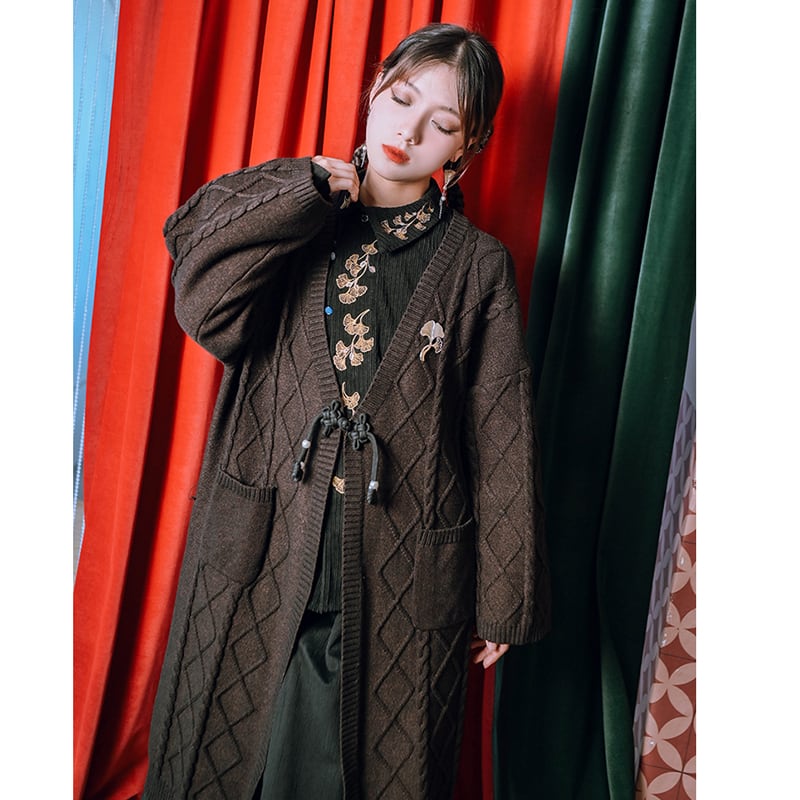 [Kokaishan --- Wakagi Gin Series] ★China style coat★ Cardigan long length knit outerwear