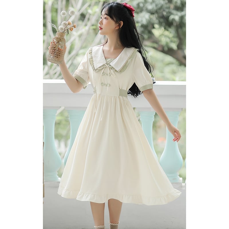 [Large Orange Series] ★China-style dress★ Improved cheongsam dress, summer clothes, cheongsam button, improves temperament, beige