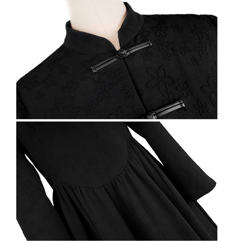 [Da Qinglong Shu Series] ★Chinese style dress★ Long length Chinese clothing Original Black Black Improves your temperament