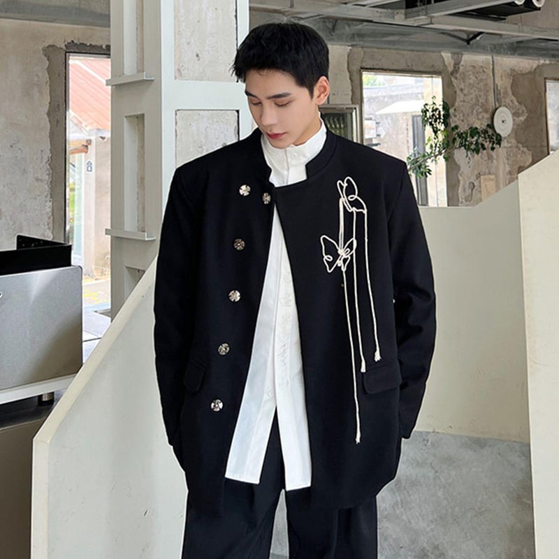 [Illustrated series] ★China style jacket★ 2color outer butterfly unisex men's black beige ML XL