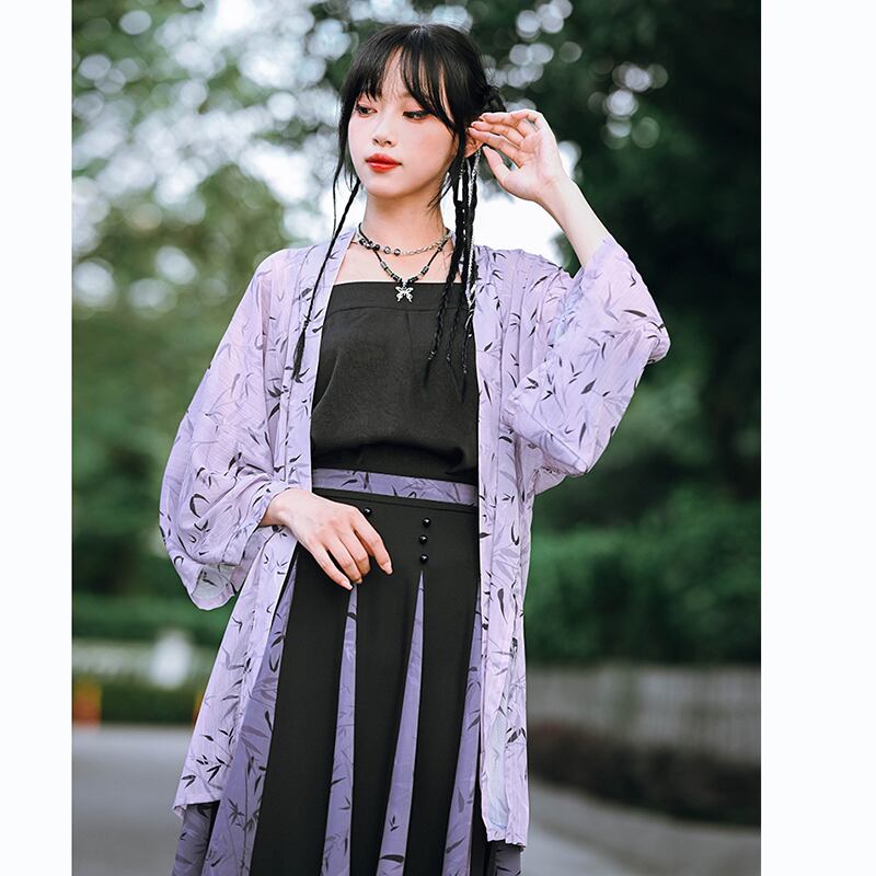 [Kokaisha --- Bamboo Series] ★China-style happi coat★ Thin outerwear Sun protection chiffon Original Purple