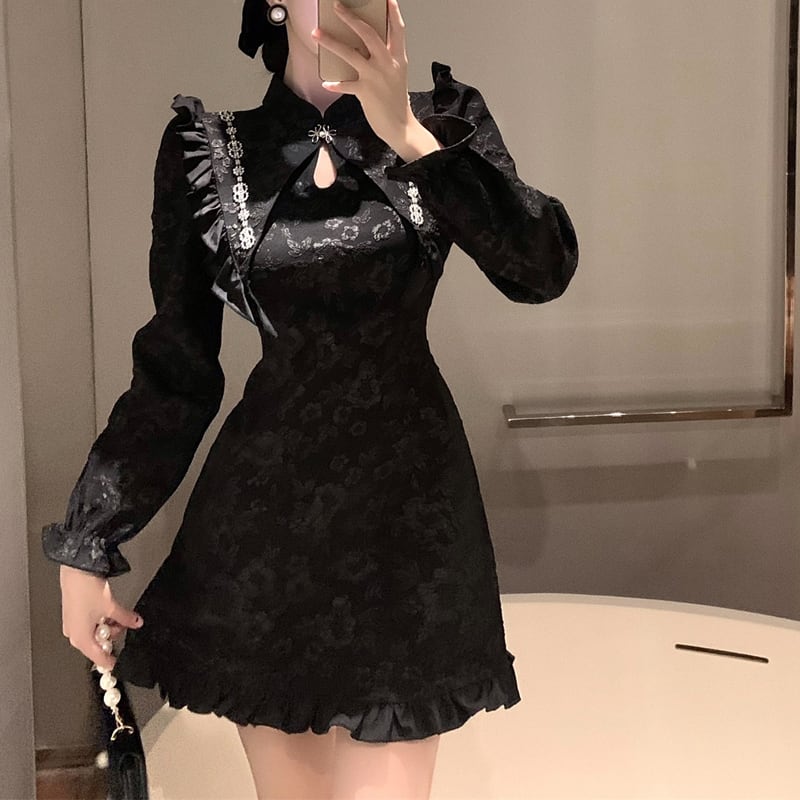 [NANA Series] ★Chinese style dress★ Sexy Chinese clothing Improved cheongsam dress Black Black Cute