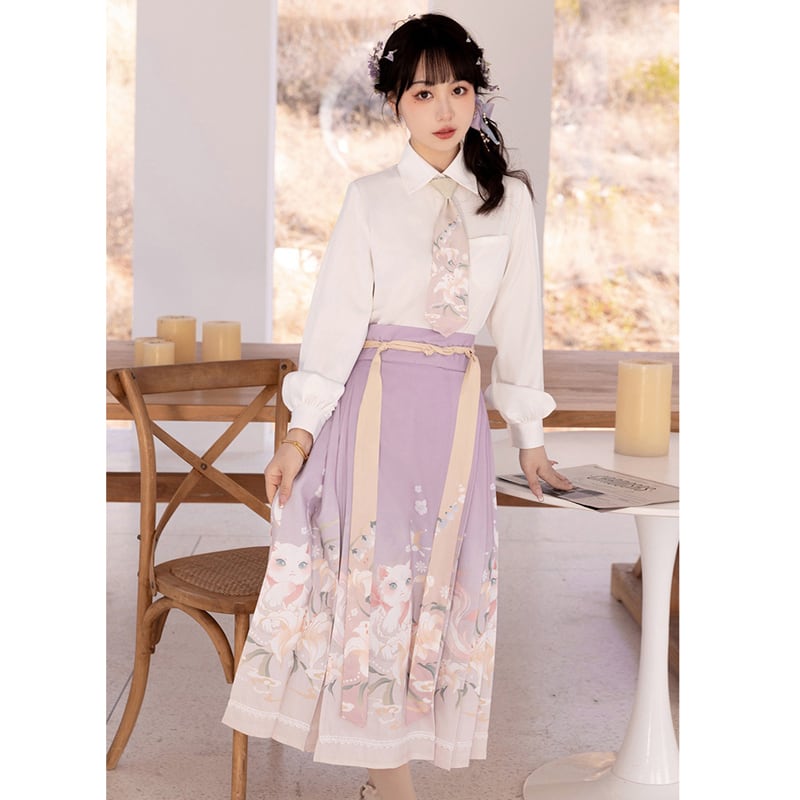 [Kaedetake --- Suzuran series] ★Chinese style setup★ 3color 3-piece set Shirt + tie + Maki skirt Chinese clothes