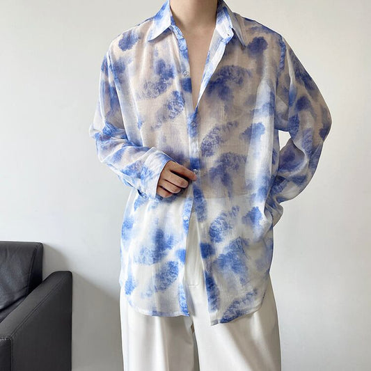 [ZHUIYI Series]★Shirt★ Tops, long sleeve shirt, floral pattern, unisex, men's, thin, cool, sun protection, cooling protection