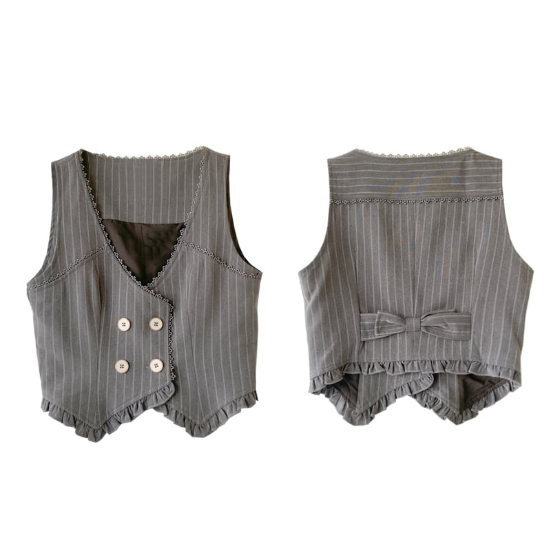 [Minami no Mori Series] ★Vest★ Tops to improve your temperament, cute, gray, gray, SML, XL, vertical stripes, ladies