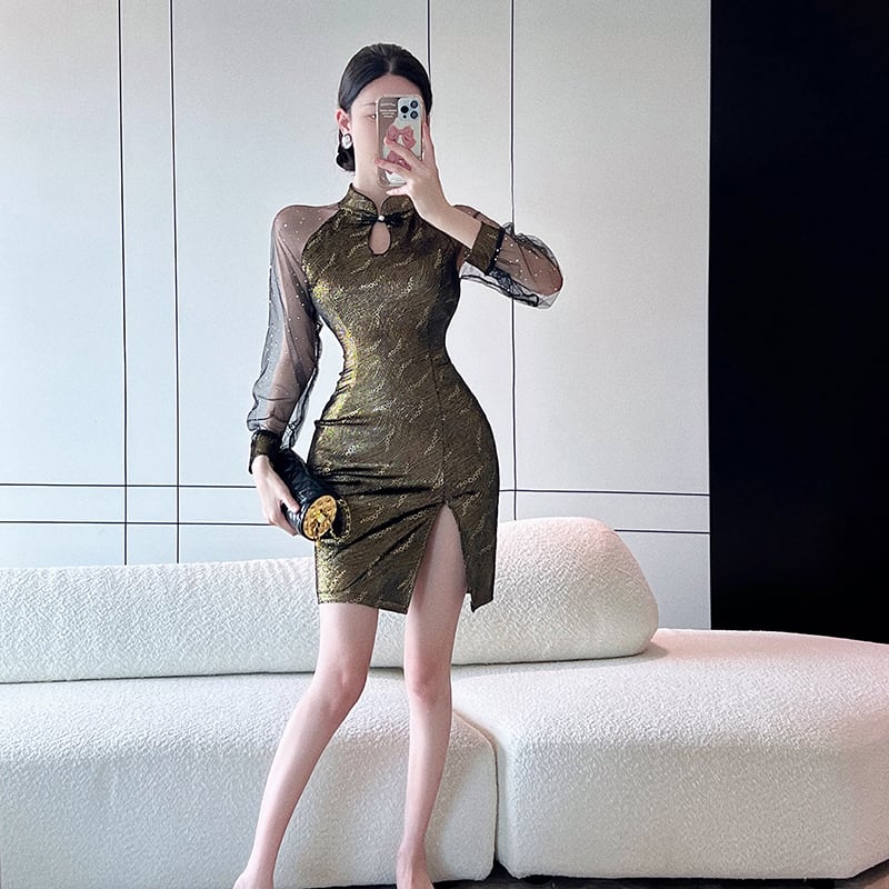 [Eighteen Impressions Series]★Cheongsam dress★ Slimming sexy SML short length retro Chinese style dress