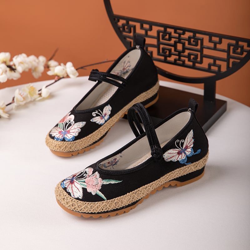 [BULUOYI Series]★Embroidered shoes★ 2color Chinese shoes Chinese dress shoes Beige Black Original