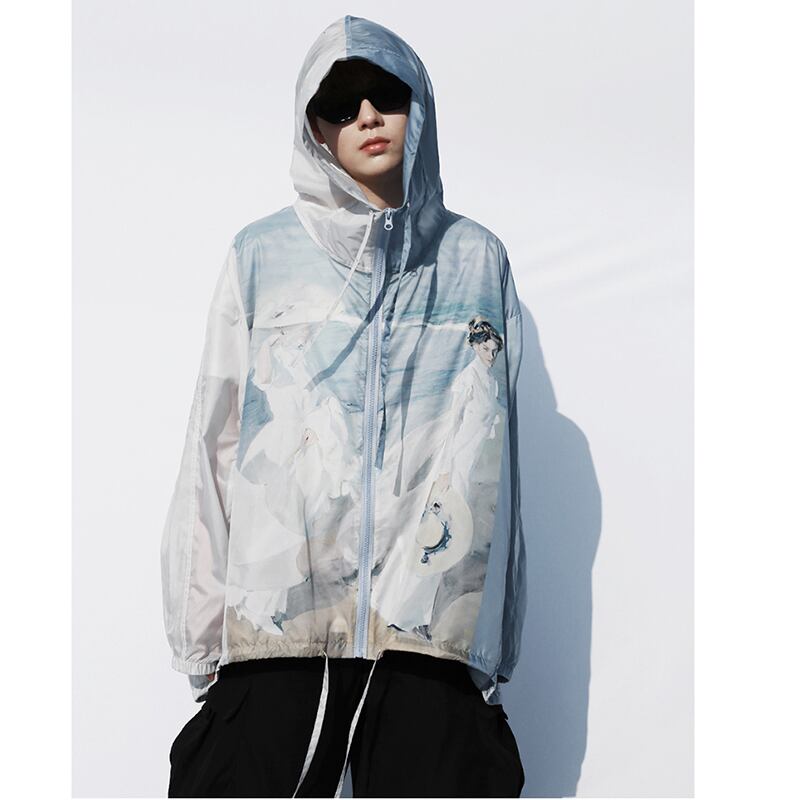 [SIN87 Series] ★UV protection★ UPF50+ Oil painting style Blue Sun protection Cooling protection Thin outerwear Loose fit Unisex Men's