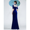 Load image into Gallery viewer, [Encounter dress series] ★Cheongsam dress★ Mermaid line velvet Improves temperament Maxi length Blue Blue Large size
