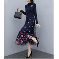 Load image into Gallery viewer, [Ebi Kei Series] ★One piece★ Stretchy knit dress Embroidery dress Floral pattern Elegant Blue Blue
