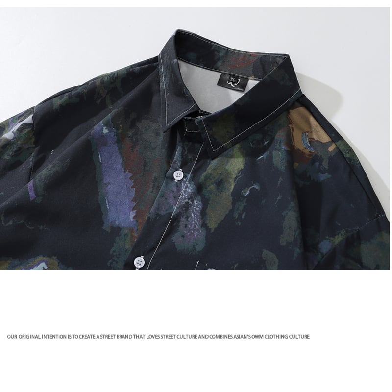 [MOISHE TIDE Series]★Shirt★ Tops Floral Print Long Sleeve Shirt Unisex Men's Hip Hop Style Streetwear