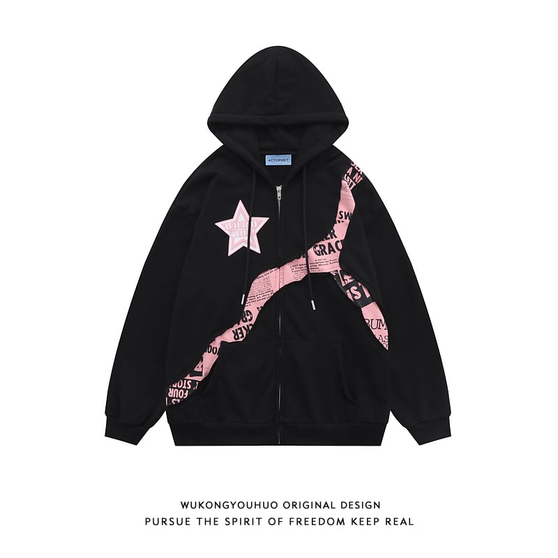 [Fleeing Earth Series]★Outer★ 2color Parka Unisex Men's Switching Star Pattern Black Apricot