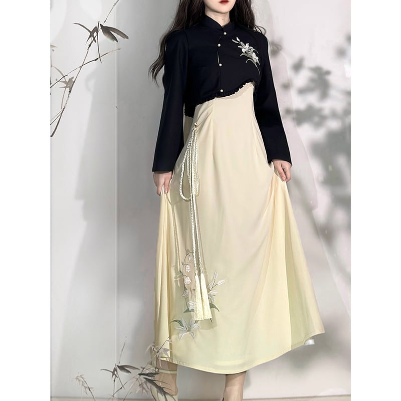 [Kanru First---Wind Chime Lily Series] ★Chinese style setup★ 2-piece set Tops + hanging dress Chinese clothes Han clothes dress