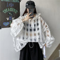 Load image into Gallery viewer, [Miyakoya Series] ★Tops★ 2 colors, plaid pattern, transparent, with hat, spring/summer, loose, black, white
