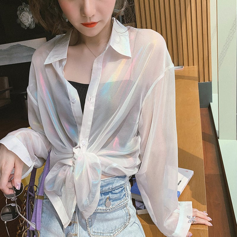 [XIAOS Series]★Polarized Shirt★ 2color Sun Protection Thin Fashion Loose Tops SML XL Purple White