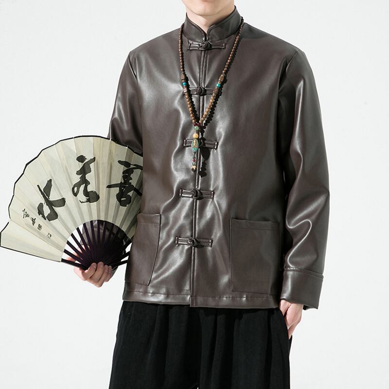 [PINZHI Series]★China style jacket★ 2color outerwear PU unisex men's large size black coffee color