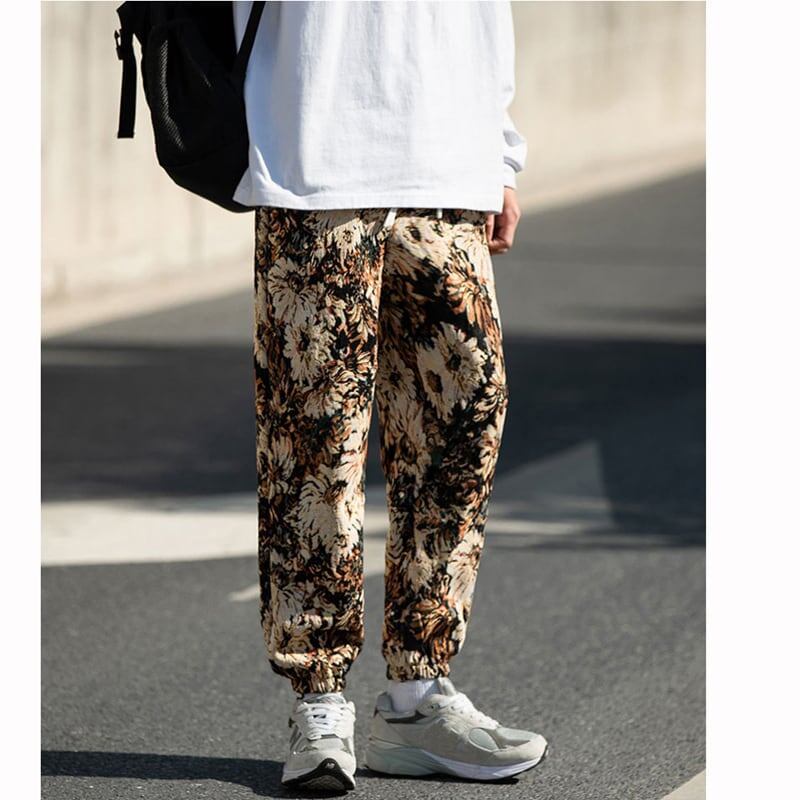 [Small Trouble Series]★China Style Pants★ 4color Oil Painting Style Floral Pattern Bottoms Unisex Men's Large Size