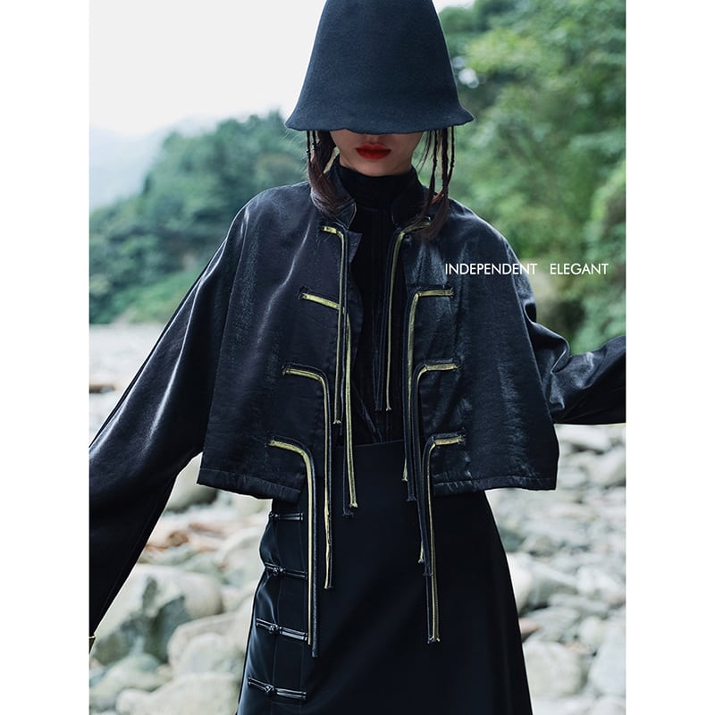 [Daiseiryusu series] ★China style outerwear★ Retro short length Easy to match One size fits all Black