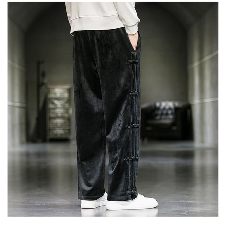 [PINZHI Series]★China style trousers★ 2color black or gray brushed lining casual pants crane thick warm