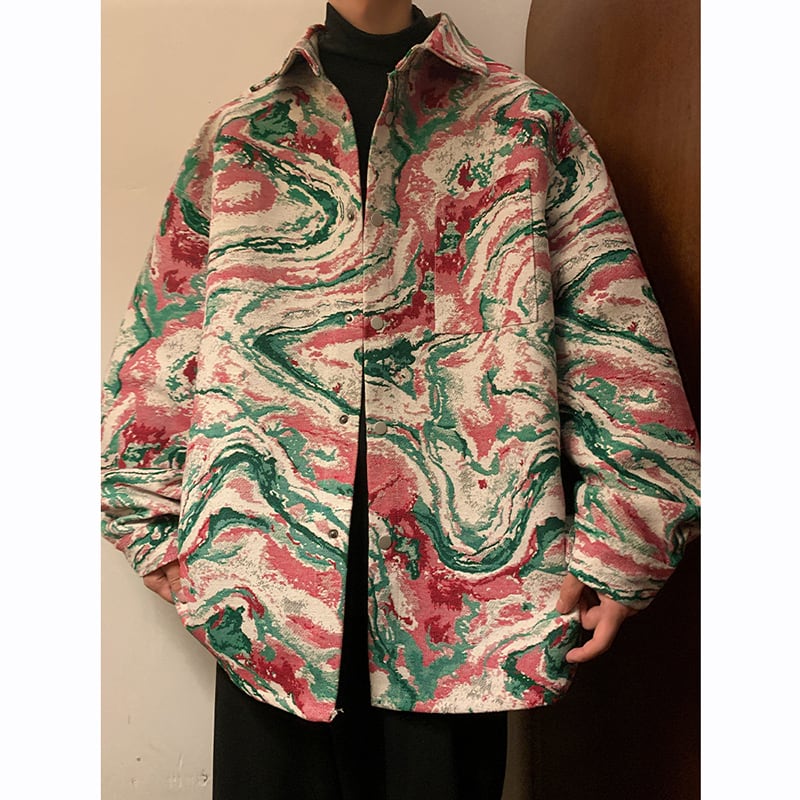 [KCSJ Series]★Jacket★ 2color Outerwear Camouflage Pattern Ink Pattern Unisex Men's Large Size Blue Red