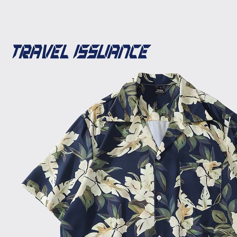 【TRAVEL ISSUANCEシリーズ】★半袖シャツ★ アロハシャツ 沖縄 ハワイ トップス 花柄シャツ 男女兼用 メンズ 涼しい 薄い