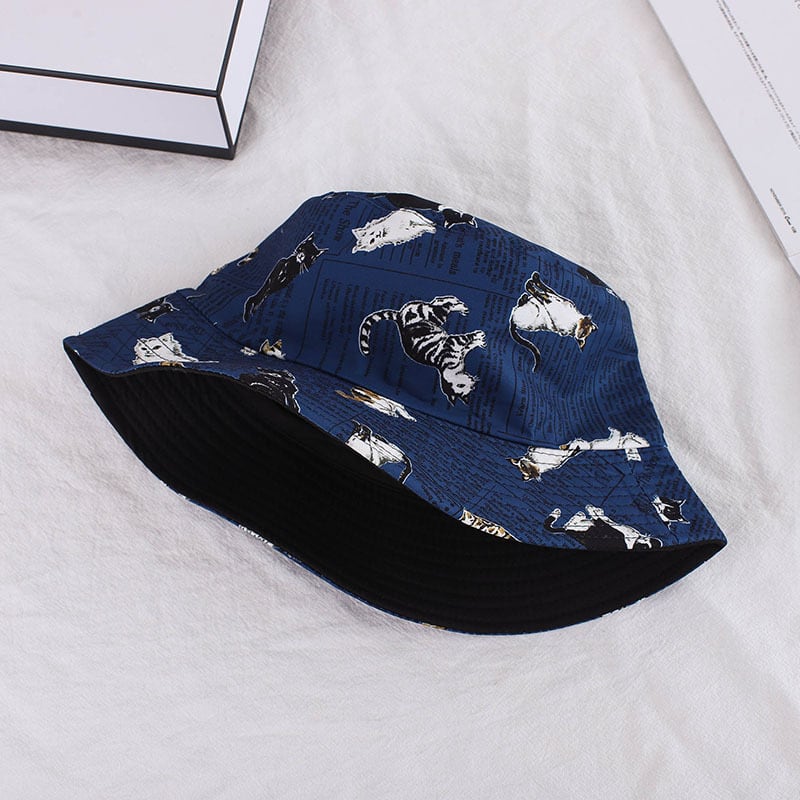 [Light rain series] ★Hat★ 4color hat, hat that can be worn on both sides, Harajuku style, easy to match, cat pattern, blue, black, red, white