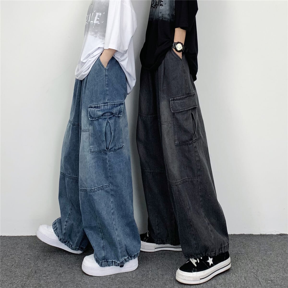 [MGJM Series]★Denim Pants★ 2color Pants Bottoms Unisex Men's Casual Street Blue Black