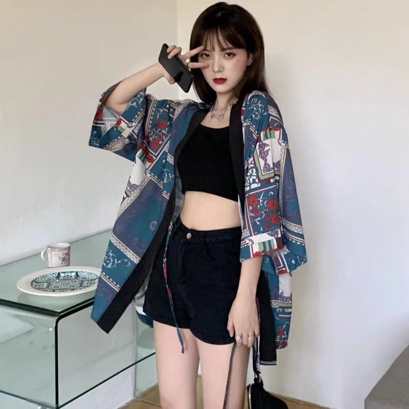 [Fish Series]★China style happi coat★ Tops Unisex Retro Cool Summer Loose Print Unique