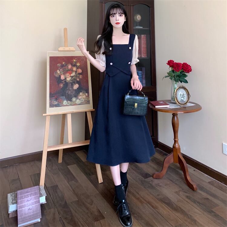 [Dong Xiaojie Series] ★One Piece★ Switching Fake Layered Large Size Temperament Enhancement Commuting Date Summer Clothes