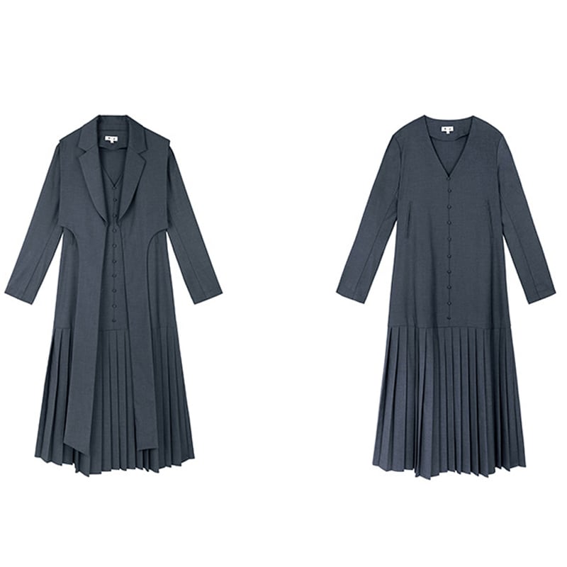 [Daiseiryushu Series]★Setup★ 2-piece V-neck dress + shoulder straps, improves temperament, gray, gray, long length