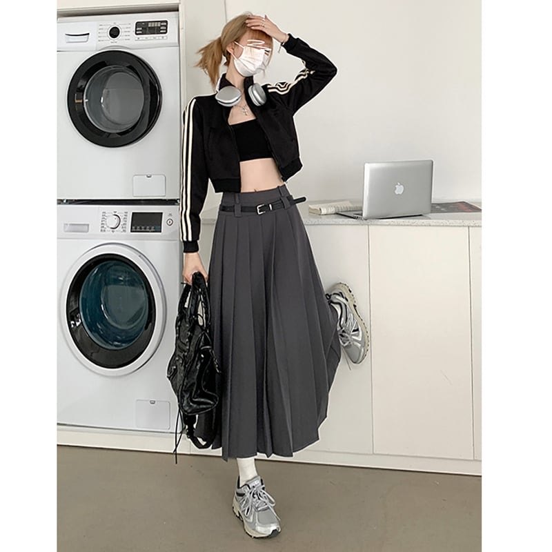 [Shoujo Kaira Series]★Skirt★ 3color Bottoms Pleated Skirt Black Gray Black Gray Slimming Easy to Match SML