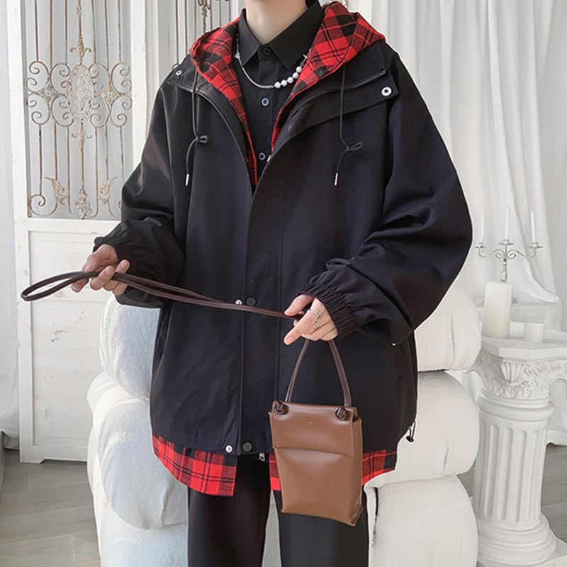 [Tetsusho Series]★Jacket★ 4color Outerwear Unisex Men's Faux Layered Plaid Pattern Large Size