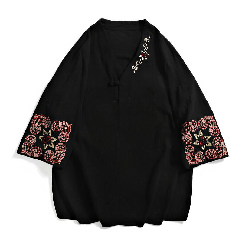 [JUNYI Series]★China style T-shirt★ Tops 3color Unisex Men's Large size Embroidery V neck