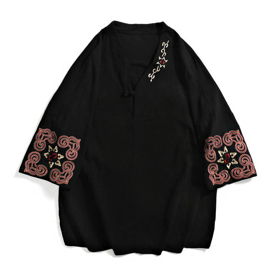 [JUNYI Series]★China style T-shirt★ Tops 3color Unisex Men's Large size Embroidery V neck